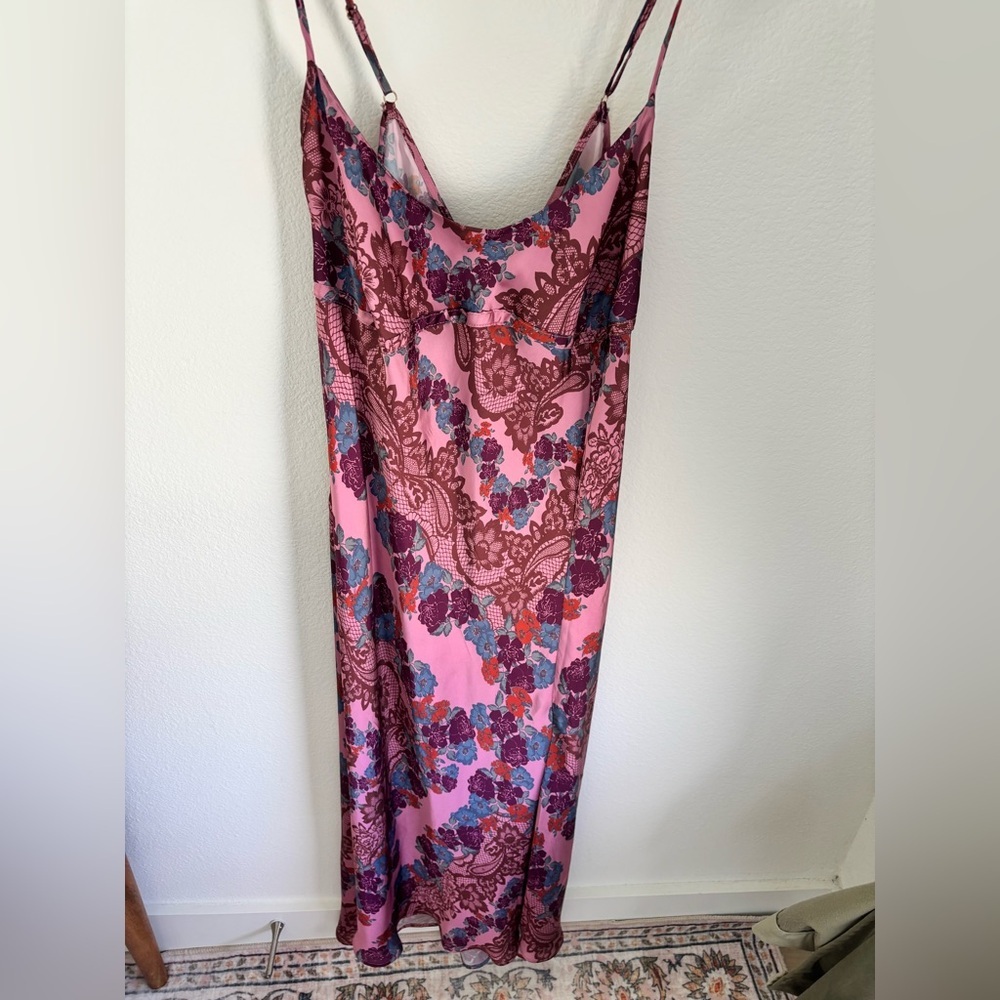 Intimately by Free People Pink Floral Lace Print Maxi Slip Dress| size m | boho - Picture 2 of 13